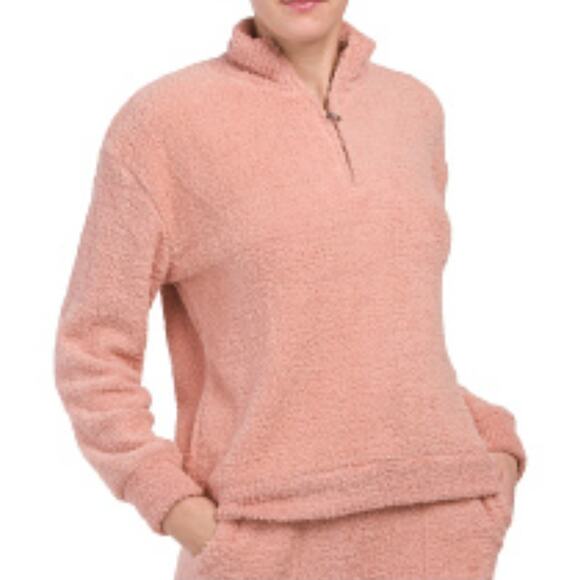 Honeydew Intimates Teddy Bear Pink Half Zip Pull Over Sweater Size L - Picture 1 of 7